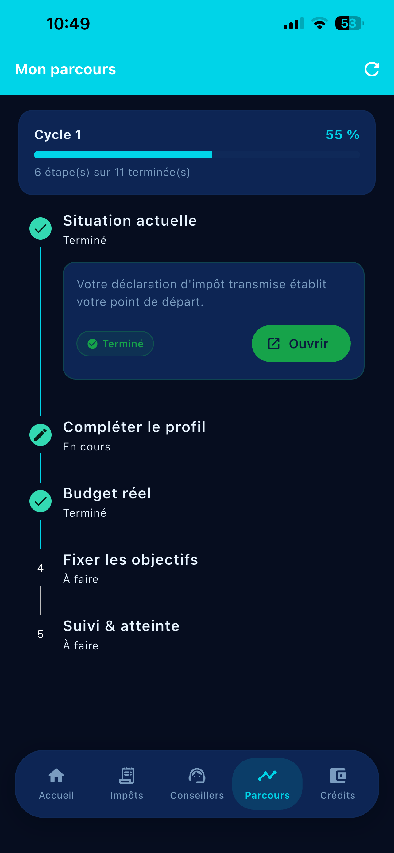 Mon parcours — progression dans votre cycle financier